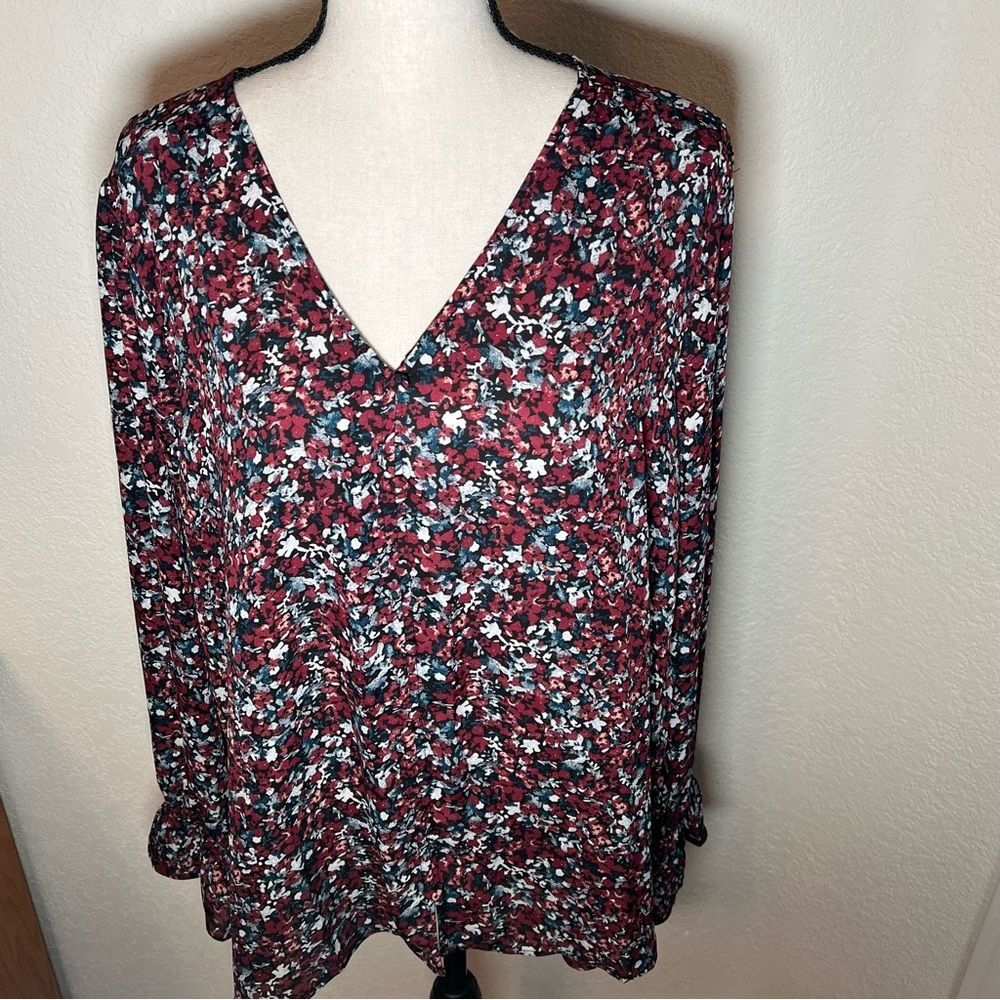 Maurices Burgundy Black White Floral Blouse NWT Plus Size - Size  XL